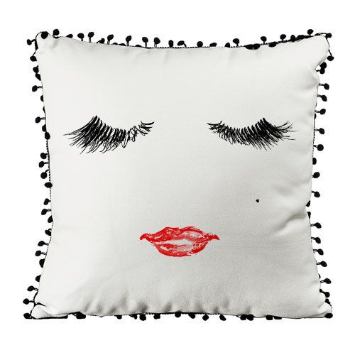 Подушка из мешковины с помпонами Ресницы и губы 45x45 см (45PHBP_URB004)