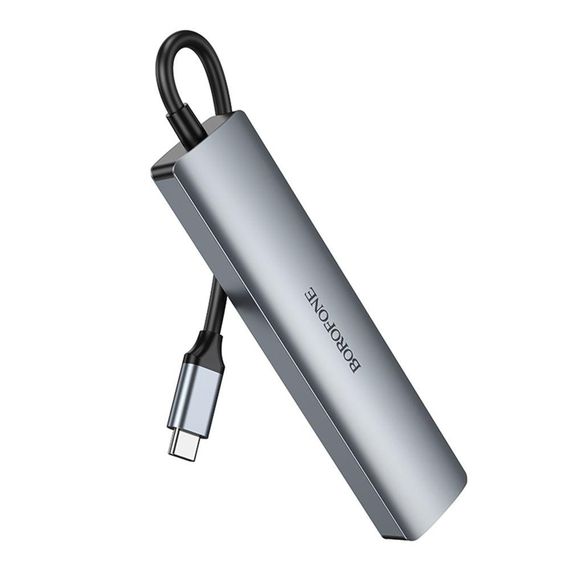 Хаб USB Borofone DH16 6-в-1 Type-C to HDMI+PD+USB3.0+USB2.0*2+RJ45(L=0.15M) Колір Сiрий | Зображення 2