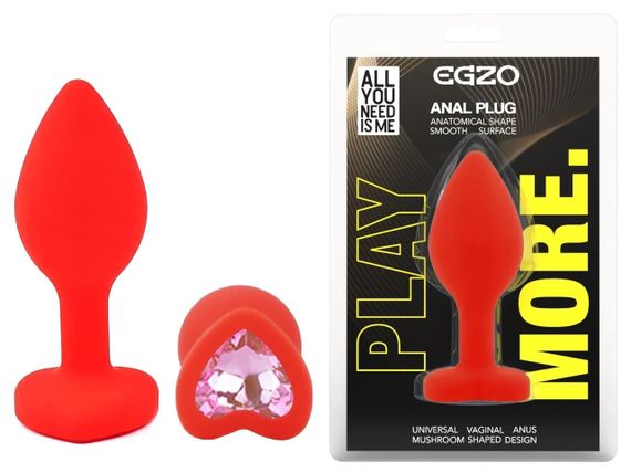 Анальная пробка EGZO Silicone Red Heart Plug Pink S с розовым кристаллом Sex Aura