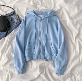 Женская укороченная толстовка на молнии оверсайз GF313 цвет голубой, размер 42/46