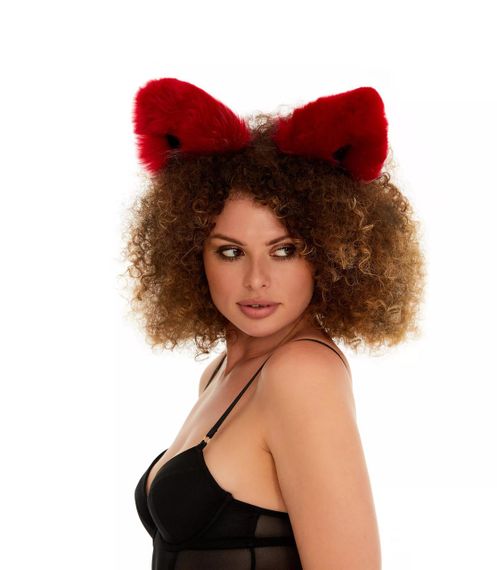 Хутряні вушка кішки двокольорові: Темно-червоний, білий OKOVA Sex Aura | Зображення 1