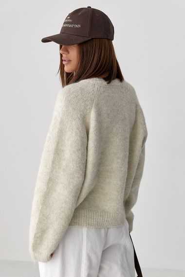 Теплий в'язаний кардиган із кишенями - бежевий цвет, ONE SIZE (є розміри) | Зображення 1