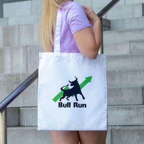 Сумка шопер із принтом "Bull Run" біла