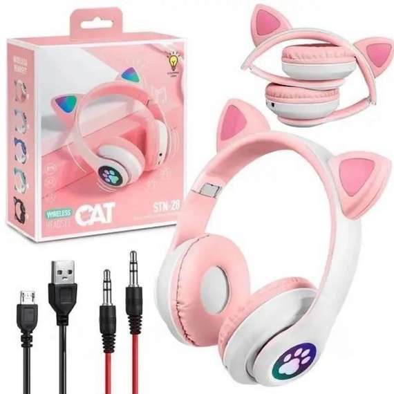 Навушники Котячі вушка Cat STN-28 рожевого кольору, Навушники з підсвічуванням для дітей   знижка | Зображення 5