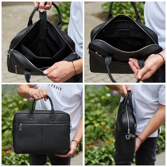 Мужской портфель на плечо 38х28х8.5, офисный кожаный мессенджер, мужская деловая сумка для города, черная | Зображення 5