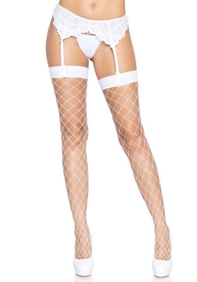 (SALE) Панчохи у велику сітку Leg Avenue Fence Net Thigh Highs White, one size sexstyle