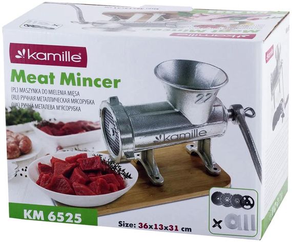 М’ясорубка ручна Kamille 2в1 з насадками для наповнення ковбас, 31х15х20.5см, чавун | Зображення 5