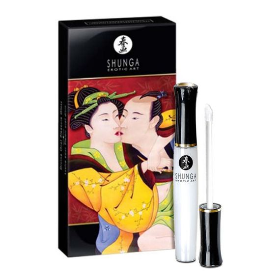 Стимулювальний блиск для губ Shunga LIPGLOSS – Sparkling Strawberry Wine (10 мл), ефект поколювання Sex Aura