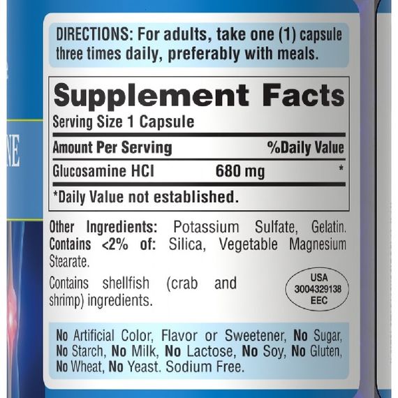 Препарат для суглобів та зв'зок Puritan's Pride Glucosamine HCL 680 mg 240 Caps | Зображення 1