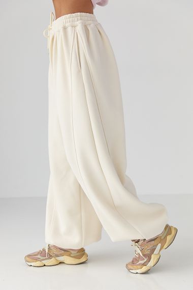 Жіночі теплі спортивні штани палаццо - кремовий цвет, L/XL (є розміри) | Зображення 4