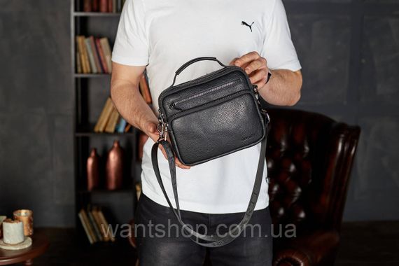 Кожаная  мужская сумка с клапаном Tiding Bag черная из натуральной кожи | Зображення 4