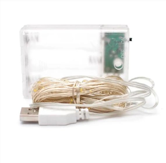 Новогодняя гирлянда Роса на батарейках USB разъем 100 LED 10м USB белый | Зображення 1