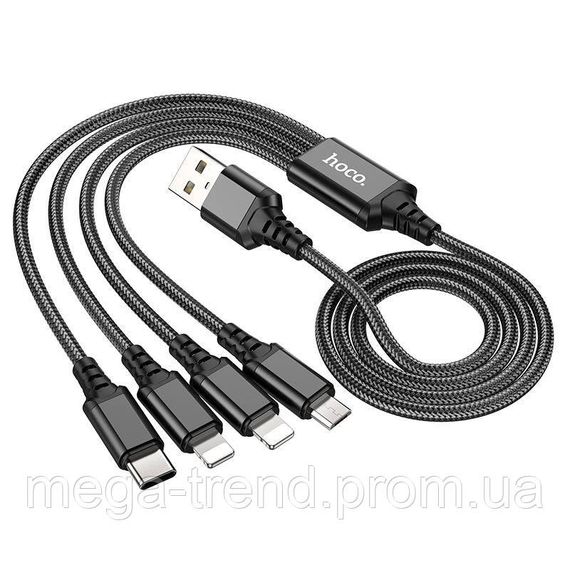 Кабель Hoco Combo 4-in-1 2lightning + Type-C + Micro USB Super charging cable X76 |1M, 2A| | Зображення 3