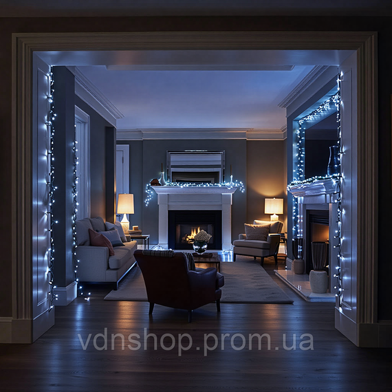 Новорічна гірлянда кімнатна нитка 14 м 160 LED кімнатна гірлянда чорний провід Біле світло W160LED16MBW | Зображення 6