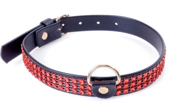 Нашийник зі штучної шкіри з кристалами Fetish Boss Series - Collar with crystals Red, BS3300108 Sex Aura