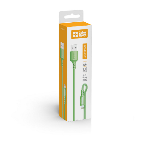 Кабель USB Lightning ColorWay CW-CBUL042-GR 2,4A 1м зелений | Зображення 2