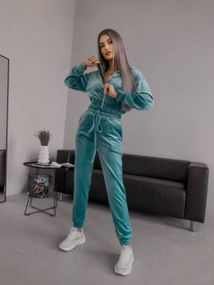 Женский спортивный велюровый костюм с укороченной кофтой LM10364 цвет бирюзовый, размер 46/48