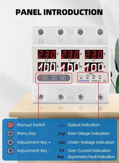 Трифазне реле напруги Taxnele 100а 230v*3