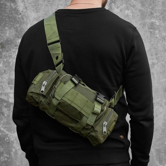 Сумка - подсумок тактическая поясная Tactical военная, сумка нагрудная с ремнем 5 литров кордура хаки | Зображення 4