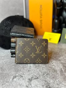 Мужской кожаный кошелек Louis Vuitton Monogram Коричневый (Monogram)  k021-1