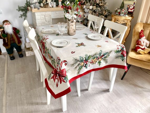 Скатертина гобеленова CASCABEL Limaso, 137х240, Прямокутна, Новорічний, Срібний люрекс, 60% поліестер, 24% бавовна, 16% акрил, Гобелен | Зображення 7