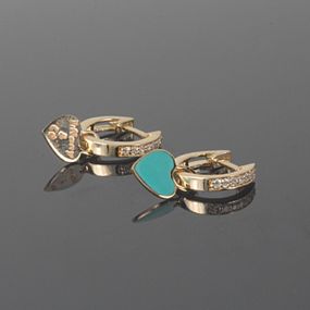 Детские серьги Tiffany из желтого золота с эмалью и фианитами