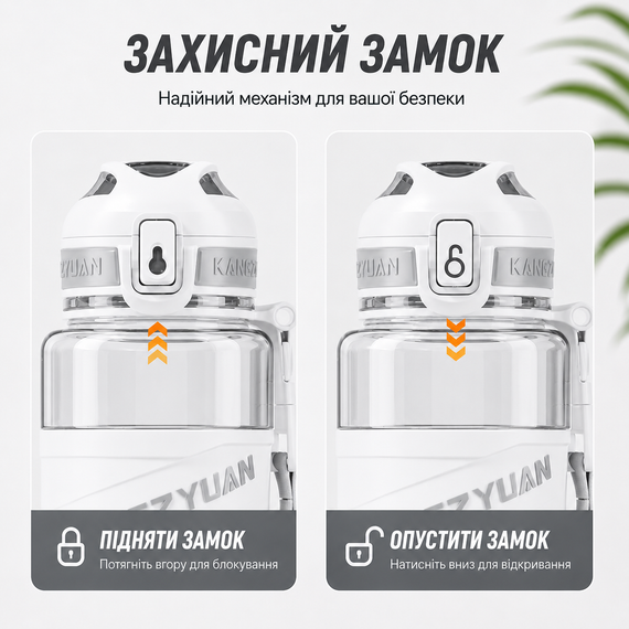 Спортивная бутылка для воды KANGZYUAN 700 мл Белая, Tritan (BPA Free), ударопрочная с ремешком | Зображення 2