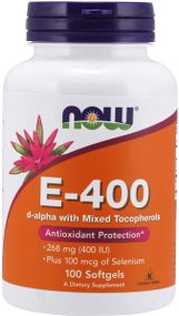 Вітамін E NOW Vitamin E-400 with Mixed Tocopherols + Selenium 100 softgels