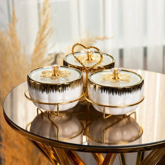 Менажниця порцелянова на металевій підставці на 3 секції HP-1208 | Зображення 5