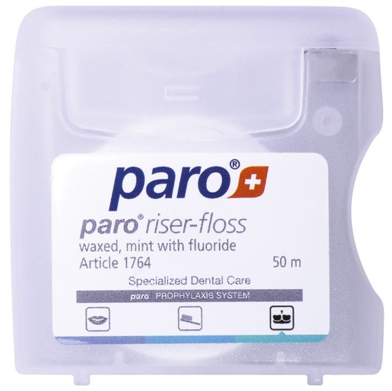 Медична зубна нитка paro® RISER-FLOSS, вощена, з м’ятою та фторидом, 50 м