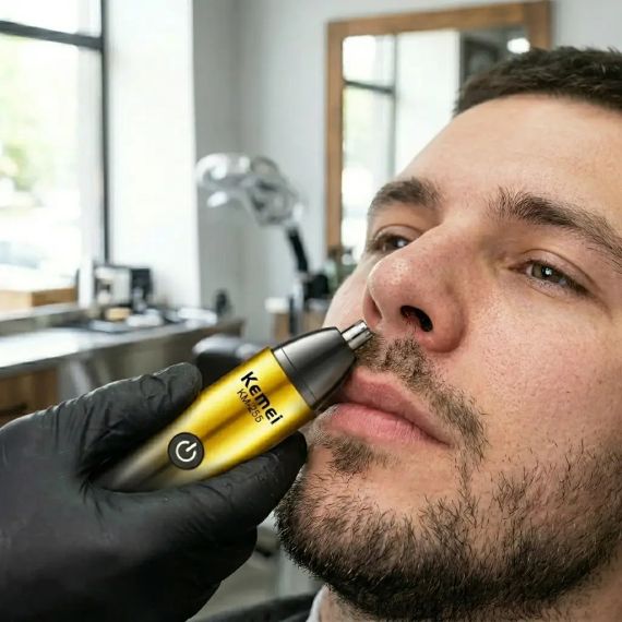 Тример для носа і вух, 5 Вт, від USB, KM-255, Жовтий / Бездротова машинка для стрижки / Тример для бороди | Зображення 4
