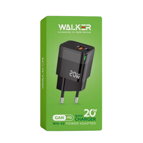Зарядний пристрій мережевий USB/Type-C QC+PD 20W чорний WALKER WH-42 | Зображення 1