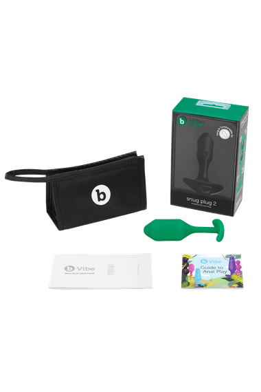 Анальна пробка із зміщеним центром ваги B-Vibe Snug Plug 2, силіконова, зелена | Зображення 1