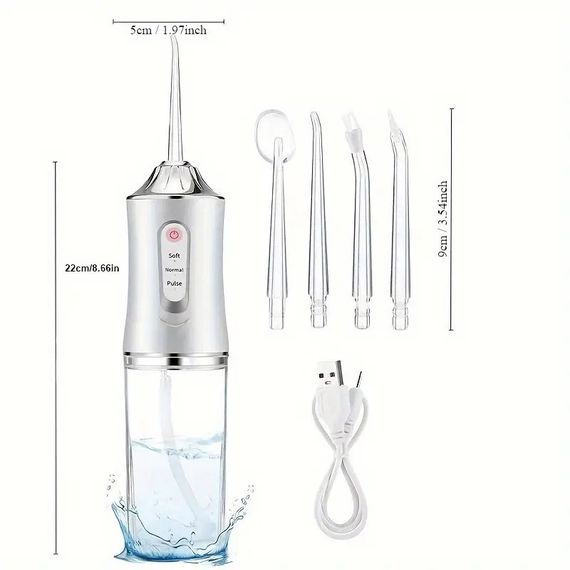 Іригатор для чищення зубів та порожнини рота Oral Irrigator з акумулятором та змінними насадками. Колір: білий | Зображення 6
