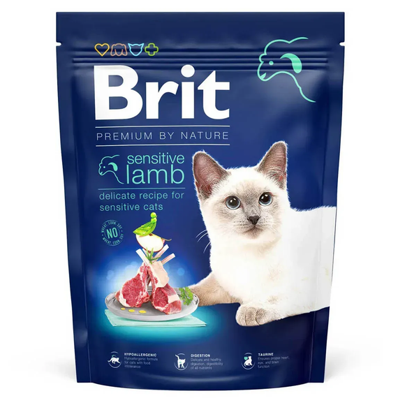 Сухий корм Brit Premium by Nature Cat Sensitive для дорослих котів із чутливим травленням, ягня 300г