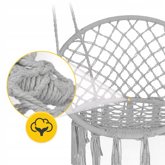 Крісло-гойдалка 4FIZJO Boho Dream 80 см підвісна, плетена Grey (P-5905973404525) | Зображення 5