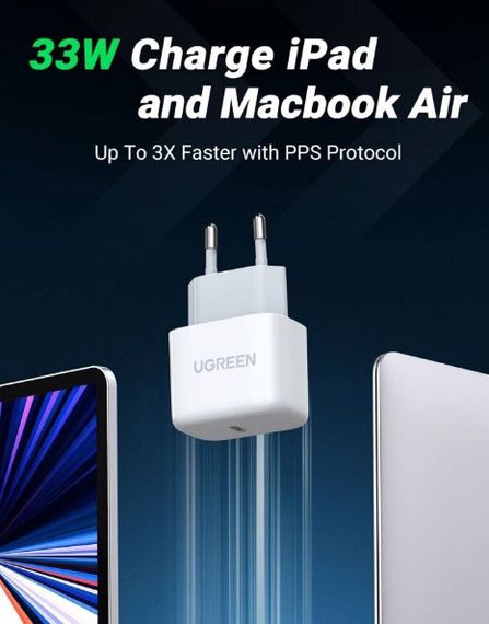 Зарядний пристрій Ugreen CD272 33W PD3.0 QC4.0 Smart Fast Charger Білий | Зображення 3