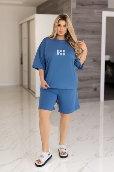 Жіночий літній костюм шорти та футболка вільний GF7825 колір синій, розмір 50/52 | Зображення 2