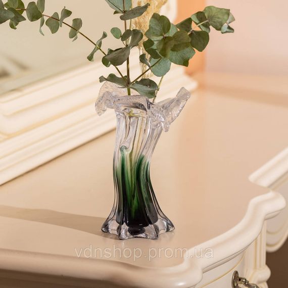 Декоративная стеклянная ваза для цветов 20 см фигурная ваза 125 мл Зеленая HP-9-2 | Зображення 3