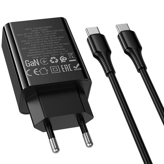 МЗП Hoco CS95A Leader PD30W+QC3.0 (1USB-A/1C) + кабель Type-C to Type-C Black | Зображення 5
