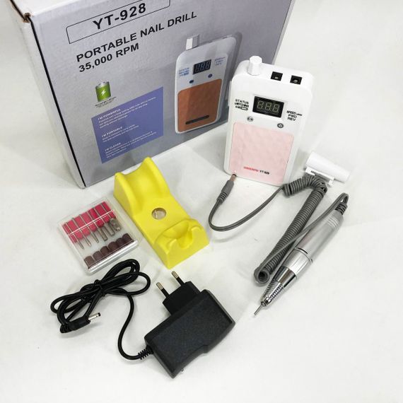 Портативний фрезер для нігтів Nail Drill YT-928 акумуляторний з індикатором заряду на 35 000 оборотів. Колір: білий | Зображення 5