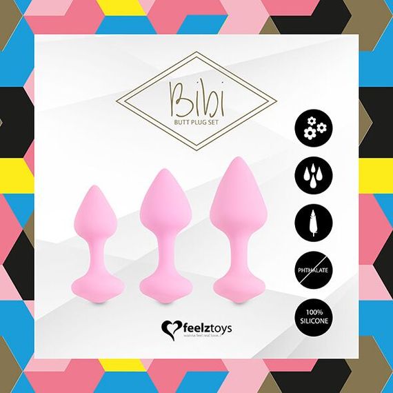 Набір силіконових анальних пробок FeelzToys - Bibi Butt Plug Set 3 pcs Pink | Зображення 2