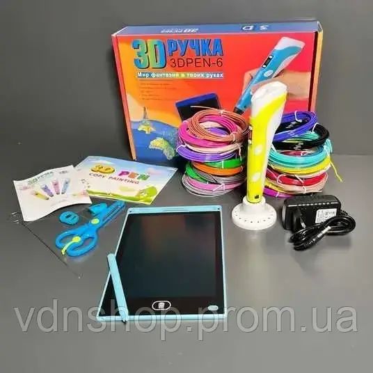 Набір для творчості 3D 3D ручка Pen-6 c LCD дисплеєм + графічний планшет + трафарети + 100 м пластику в комплекті | Зображення 3