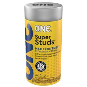 Презервативи ONE Super Studs, 12 шт, з точковим рельєфом, зі змазкою, подарункове паковання-тубус sexstyle