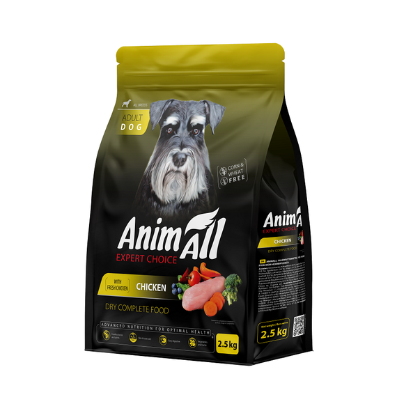 AnimAll Полнорационный сухой корм для собак со свежей курицей, 2,5 кг