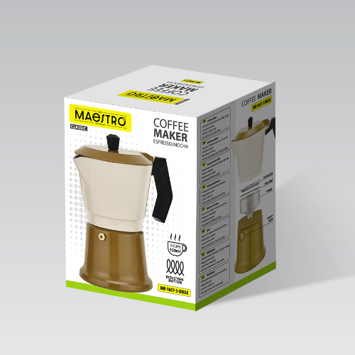Кавоварка гейзерна 150мл алюмінієва бежевий MR-1657-3-BEIGE Espresso Moka Maestro | Зображення 4