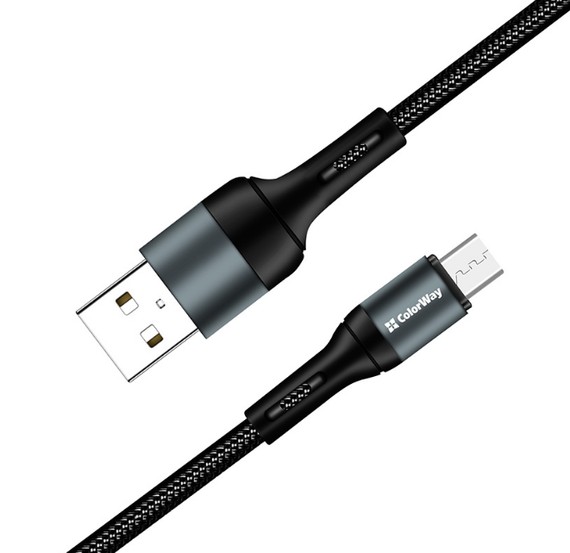 Кабель USB MicroUSB ColorWay CW-CBUM045-BK 2,4A нейлонова оплітка 1м чорний | Зображення 2