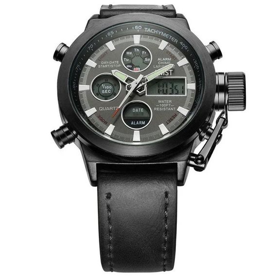 Чоловічий наручний годинник AMST Watch чорний • Стильний кварцовий годинник на руку в чорному кольорі для щоденного носіння, роботи та подарунка | Зображення 2