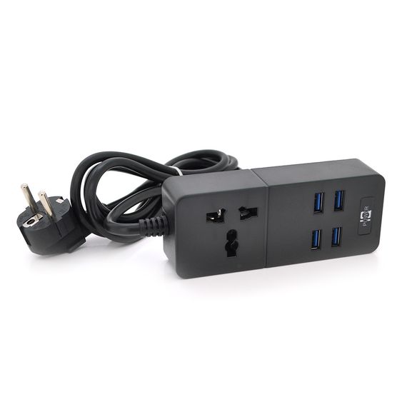 Мережевий фільтр ТВ-Т06, 1 розетка + 4 USB, 2 м, перетин 3х0, 75мм, 2500W, Black | Зображення 1