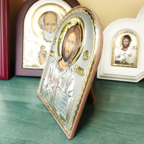 Срібна ікона з позолотою Ісус Христос, Спаситель, православна, подарункова, 16*12 см | Зображення 4